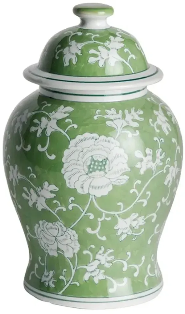 Nolan French Country Green Porcelain Lidded Lotus Ginger Jar