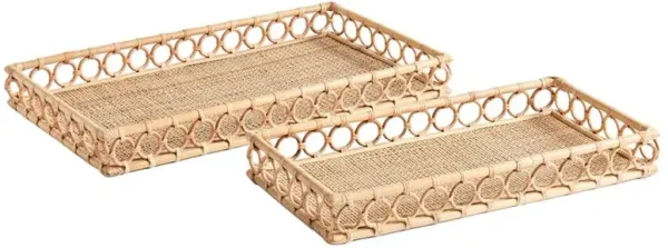 Elsie Coastal Beach Natural Rattan Rectangular Decorative Tray - Set of 2