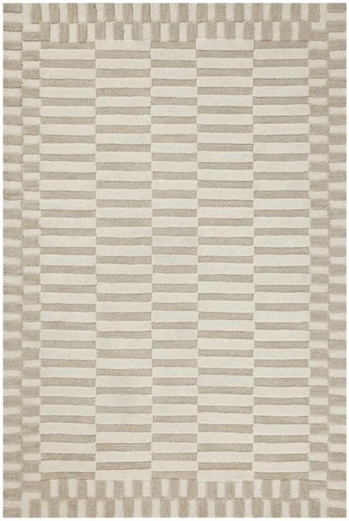 Roswen Modern Classic Beige Checkered Wool Patterned Rug - 2'3"x3'9"