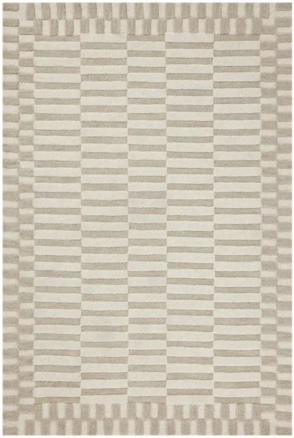 Roswen Modern Classic Beige Checkered Wool Patterned Rug - 3'x7'