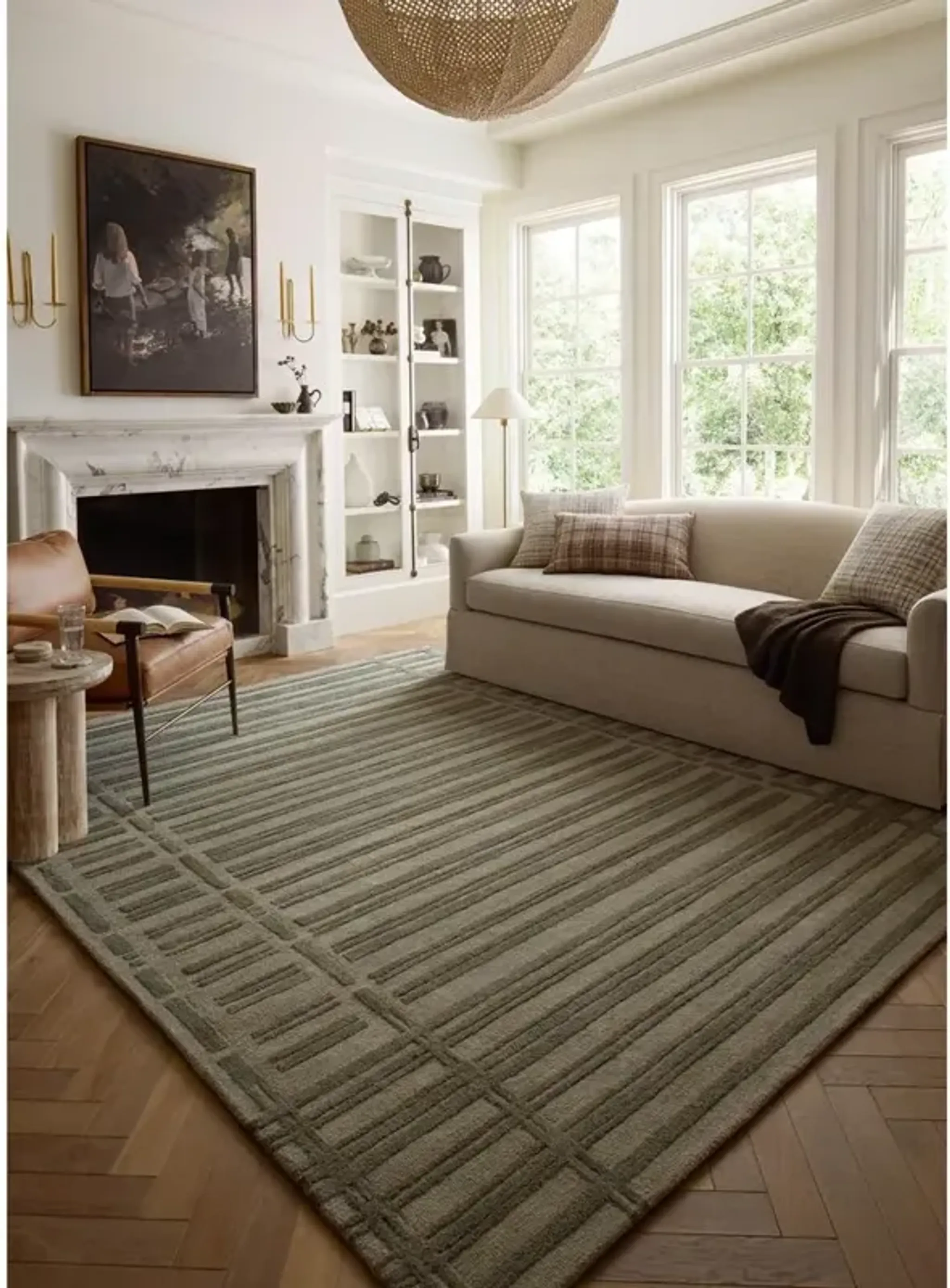 Bradley Modern Classic Sage Wool Linear Patterned Rug 3x7 Kathy Kuo ...