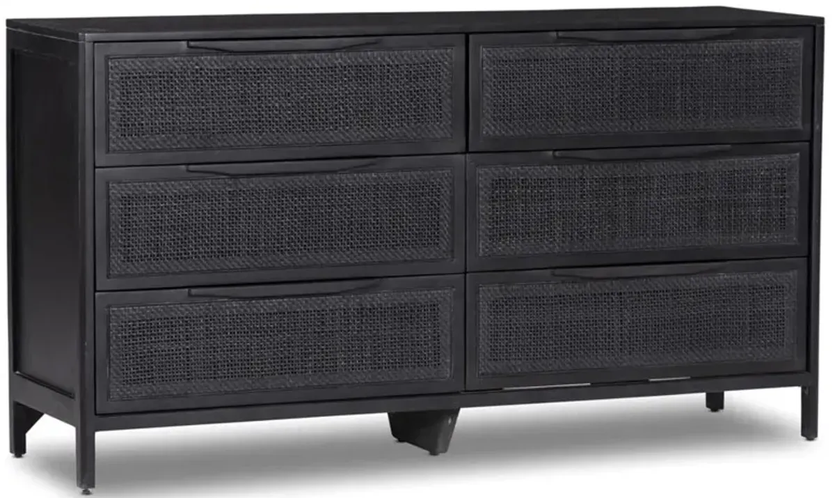 Rhian Coastal Beach Black Mango Wood Black Woven Cane Double Dresser