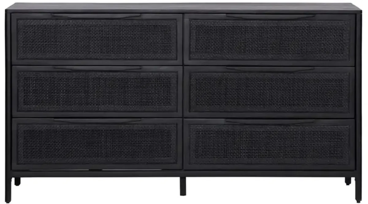 Rhian Coastal Beach Black Mango Wood Black Woven Cane Double Dresser