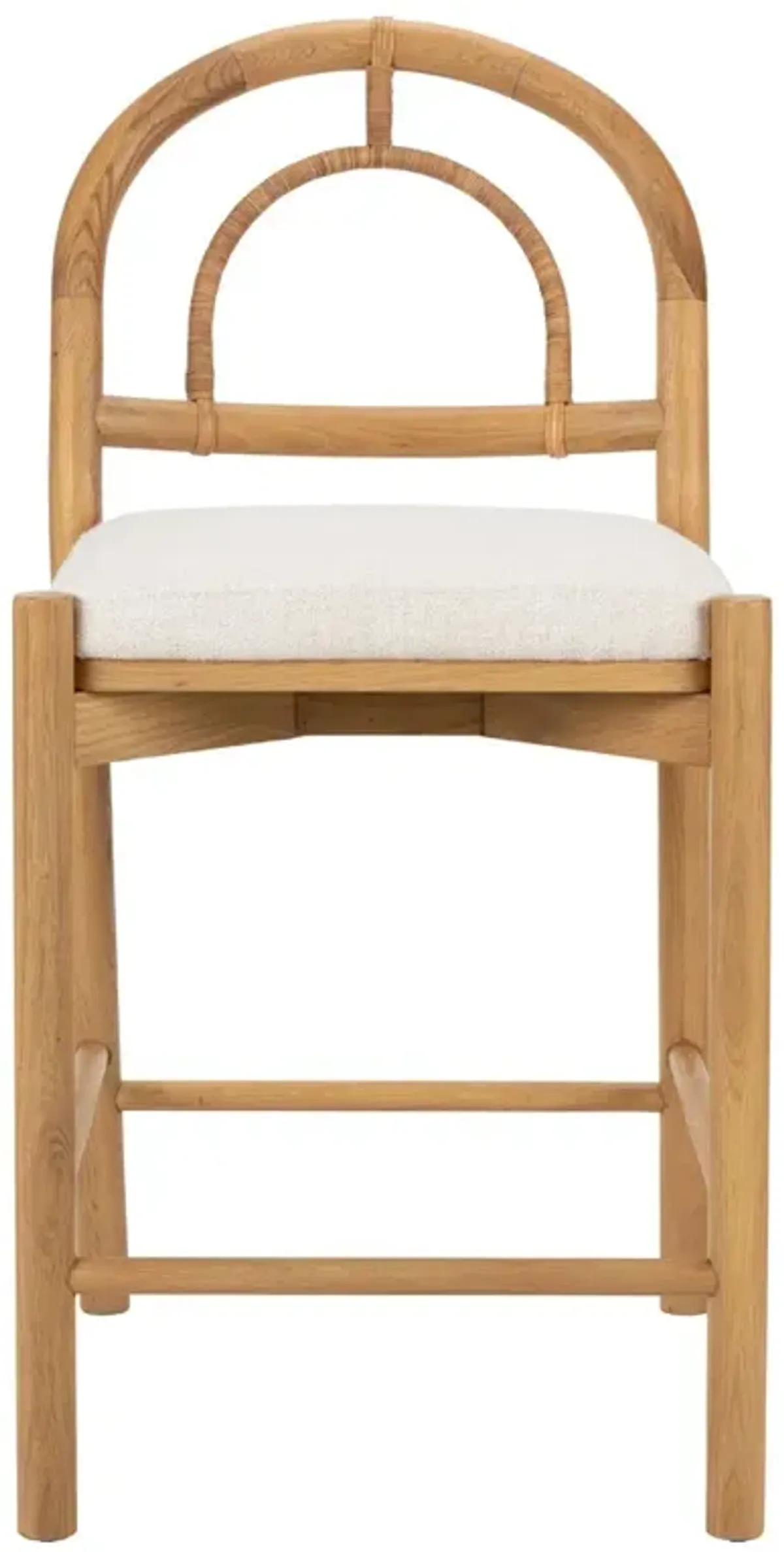 Open Box Perry Mid Century Off White Performance Brown Oak Woven Cane Counter Stool