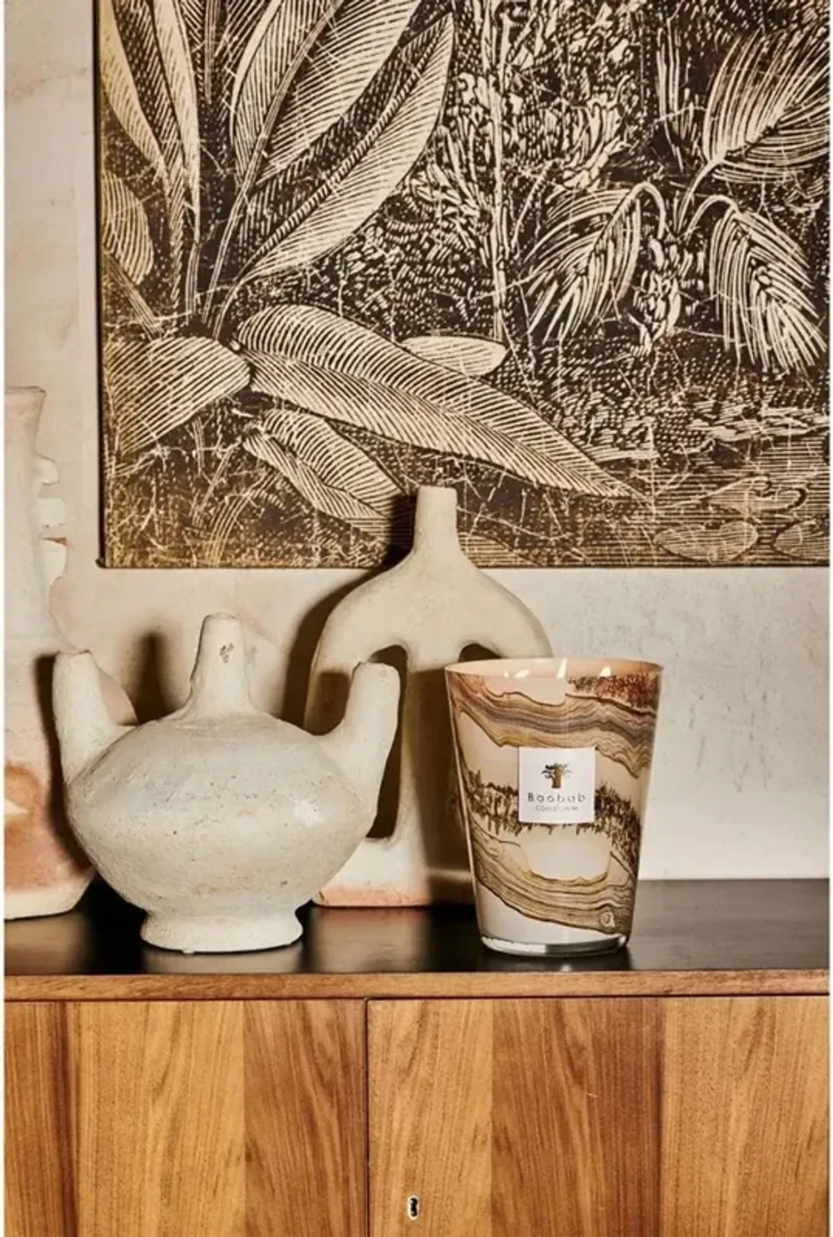 Baobab Collection Sand Siloli Industrial Beige Glass Scented Candle - Small