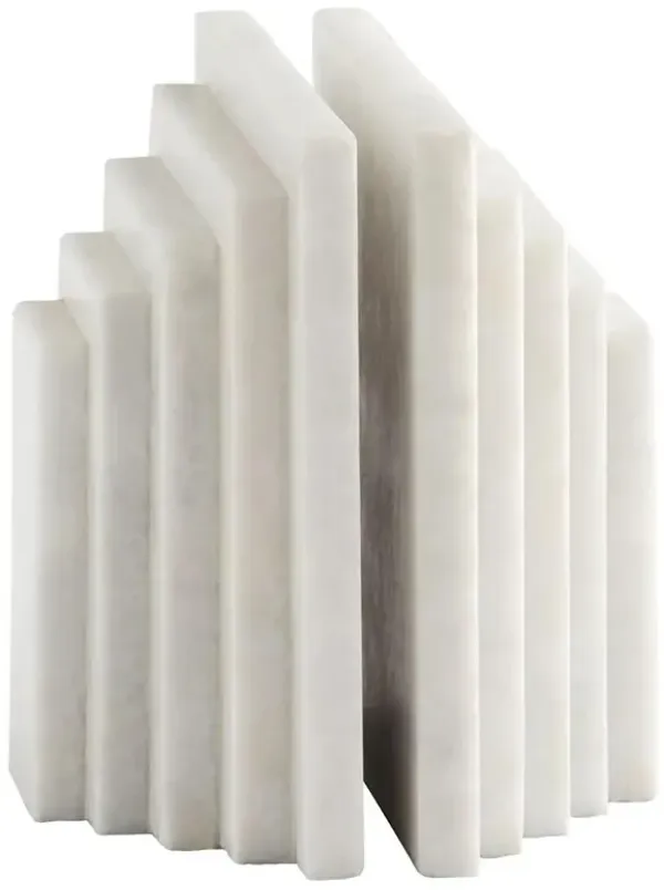 Elroe Modern Classic White Marble Paneled Bookends