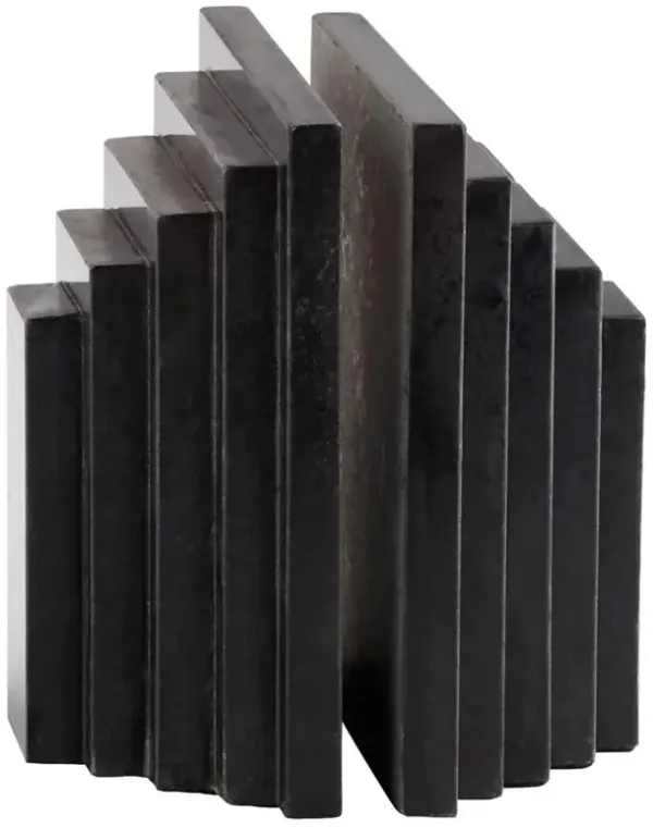 Elroe Modern Classic Black Marble Paneled Bookends