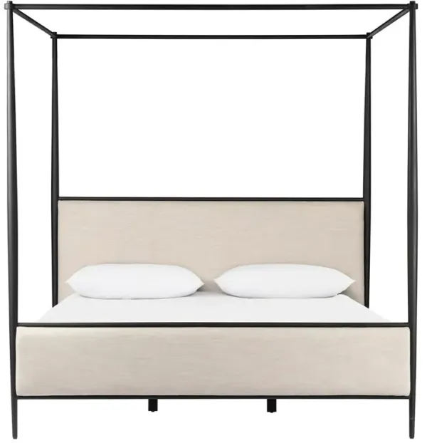 Isabella Modern Classic Cream Upholstered Black Iron Canopy Bed - Queen