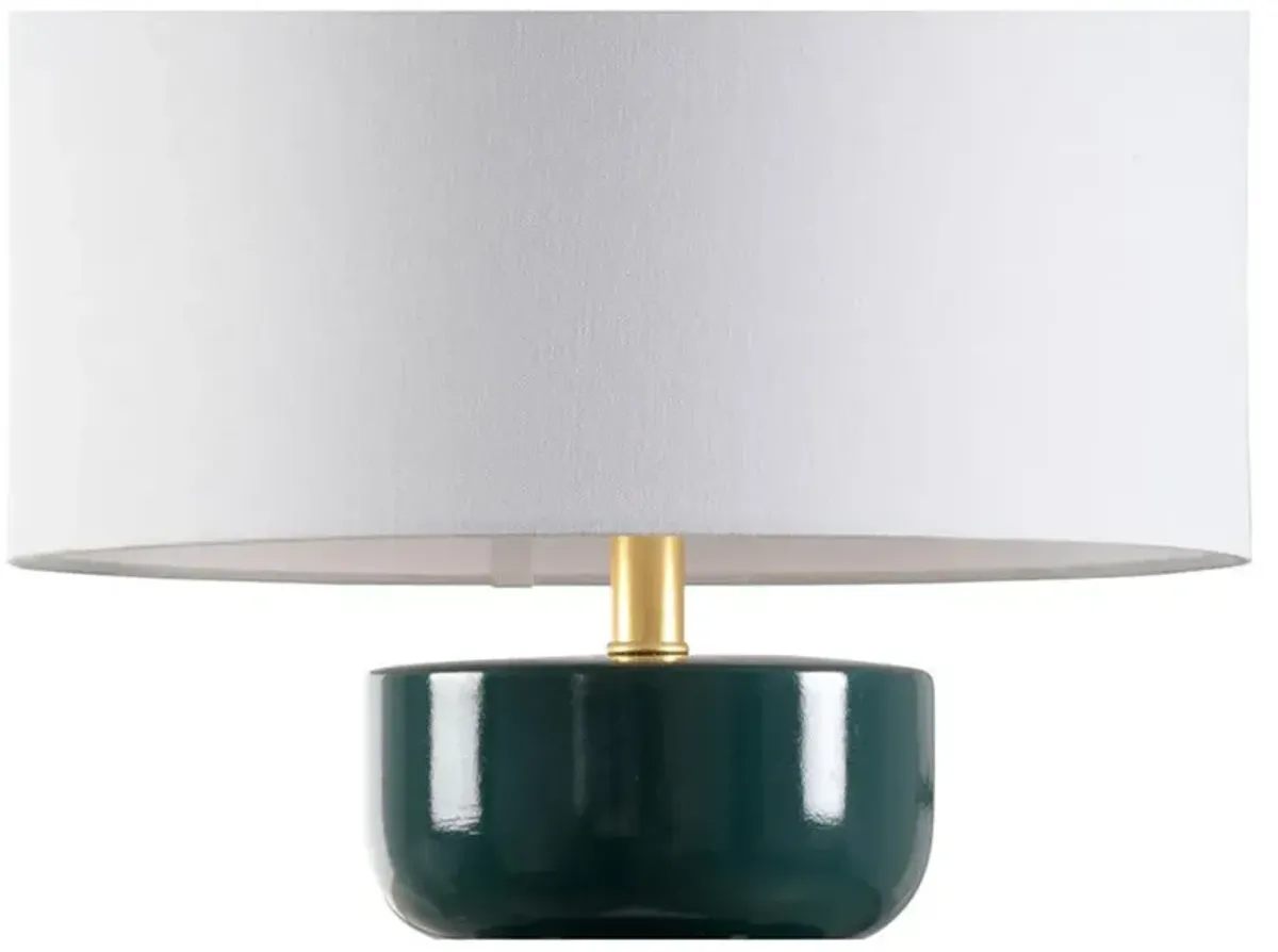 Hover Mid Century Modern Forest Green Ceramic Linen Shade Table Lamp