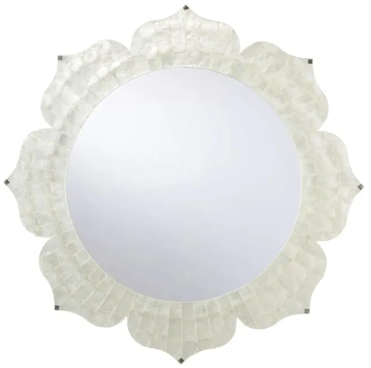 Hattie Modern Classic White Capiz Shell Lotus Flower Round Mirror