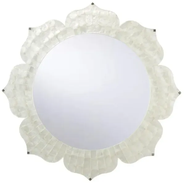 Hattie Modern Classic White Capiz Shell Lotus Flower Round Mirror