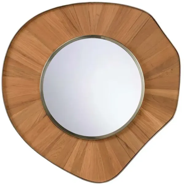 Portia Rustic Lodge Brown Teak Wood Round Wall Mirror