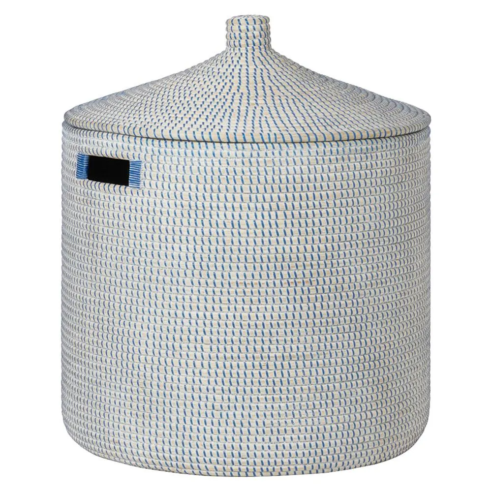Pigeon and Poodle Roslyn Coastal Navy Woven Whitewashed Seagrass Hamper - Large