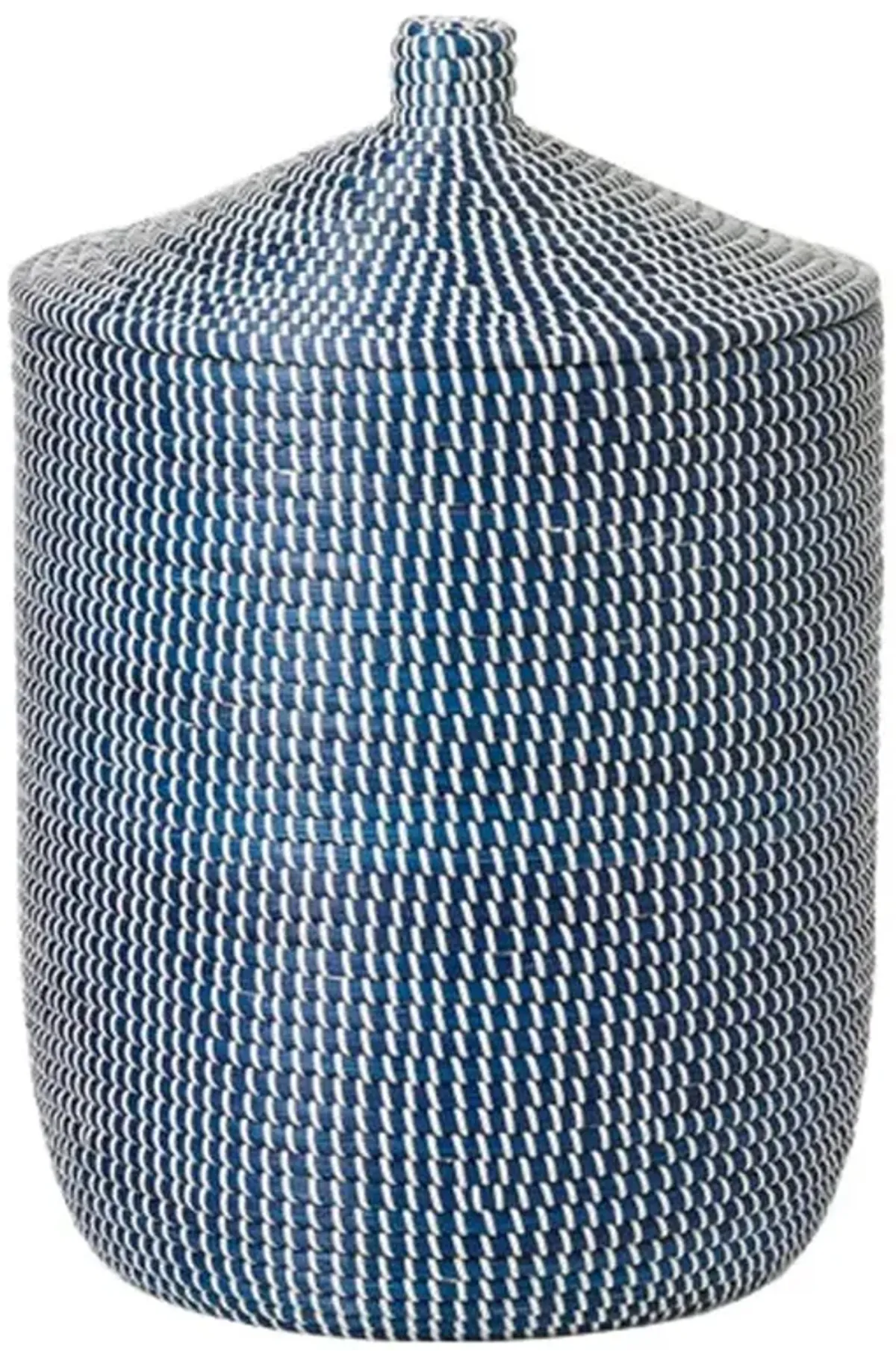 Pigeon and Poodle Roslyn Coastal Beach White Woven Navy Seagrass Hamper - Small