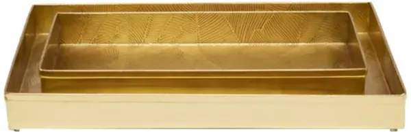 Pigeon and Poodle Mancora Hollywood Regency Shiny Etched Brass Tray - Set of 2