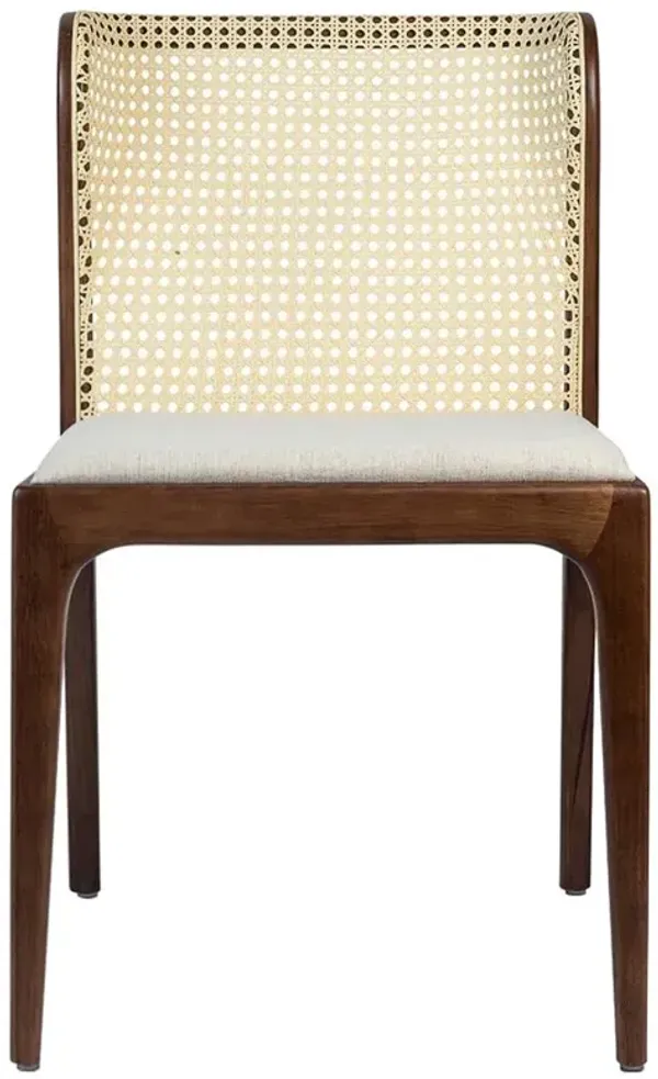Tucker Modern Classic Cream Upholstered Brown Wood Natural Cane Dining Side Chair