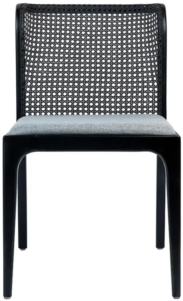 Tucker Modern Grey Upholstered Black Wood Woven Cane Dining Side Chair