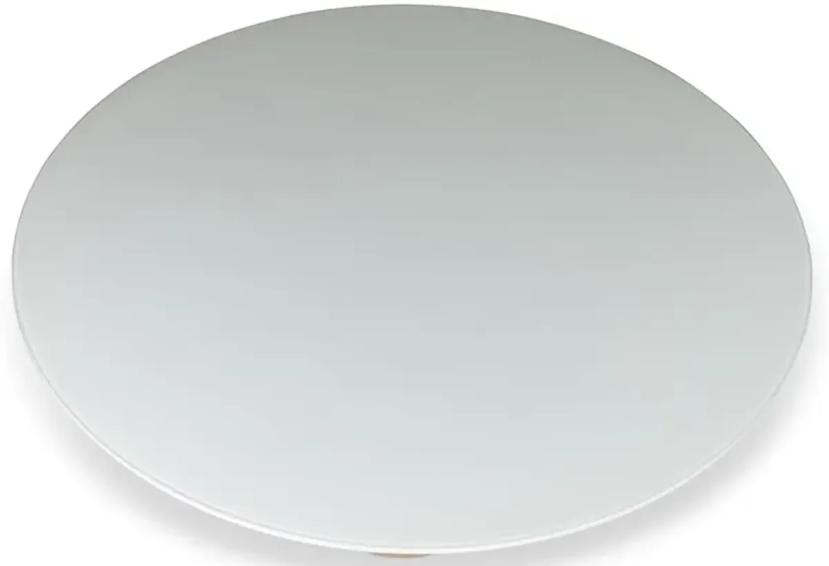 Caspar Modern White Glass Brown Wood Round Pedestal Dining Table - 48"