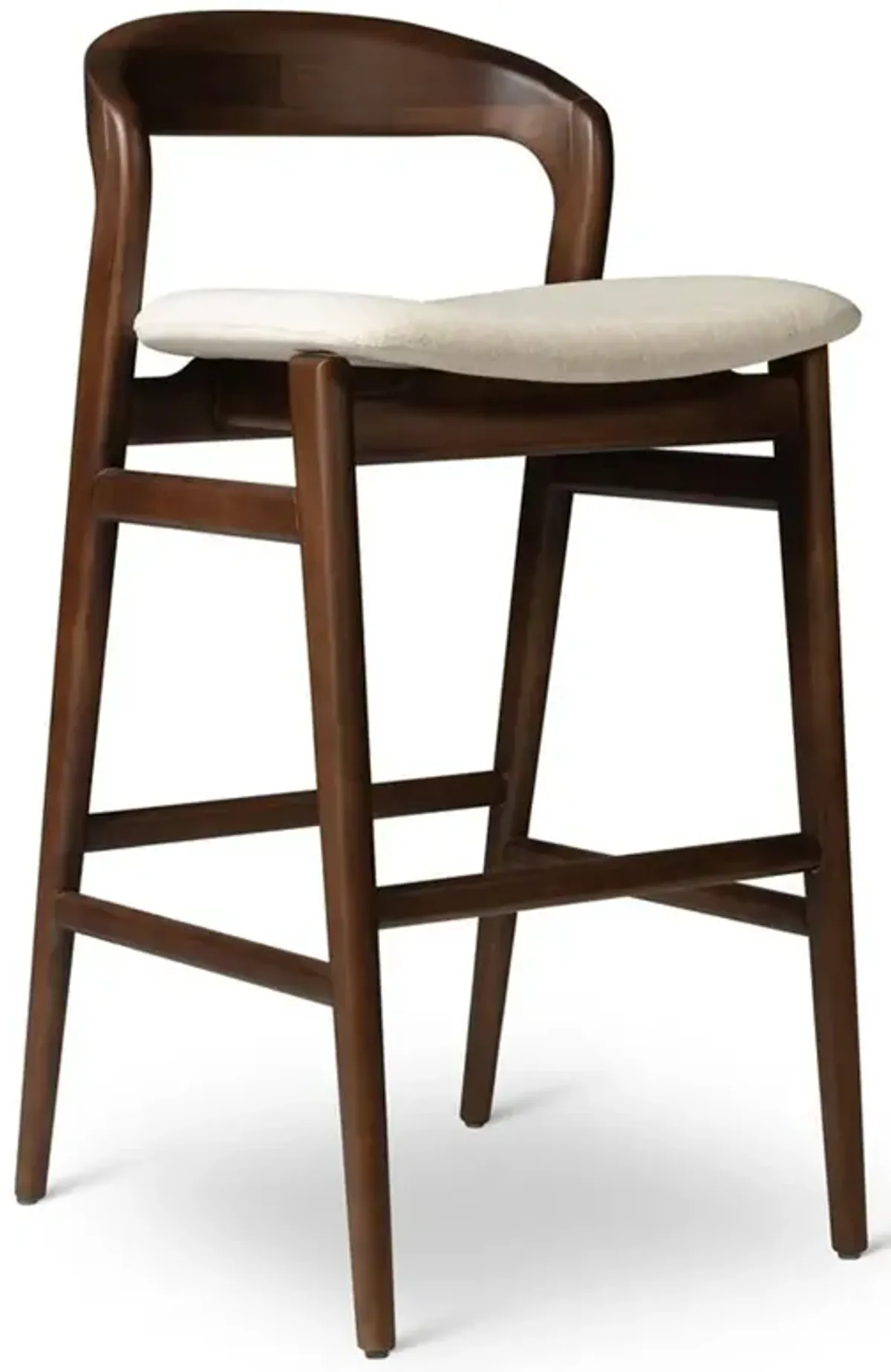 Sophie Modern Classic Off White Upholstered Dark Brown Wood Bar Stool