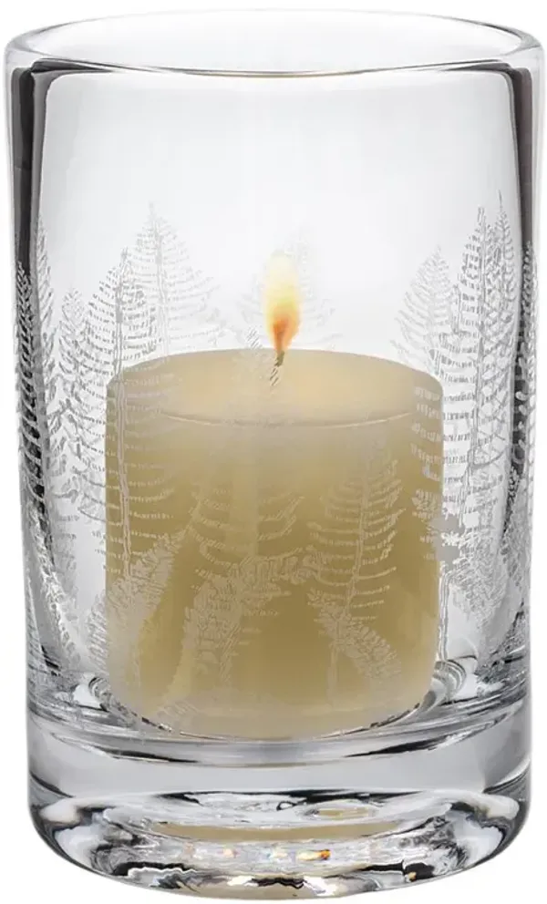 Simon Pearce Ascutney Engraved Fern Modern Classic Glass Hurricane Candleholder