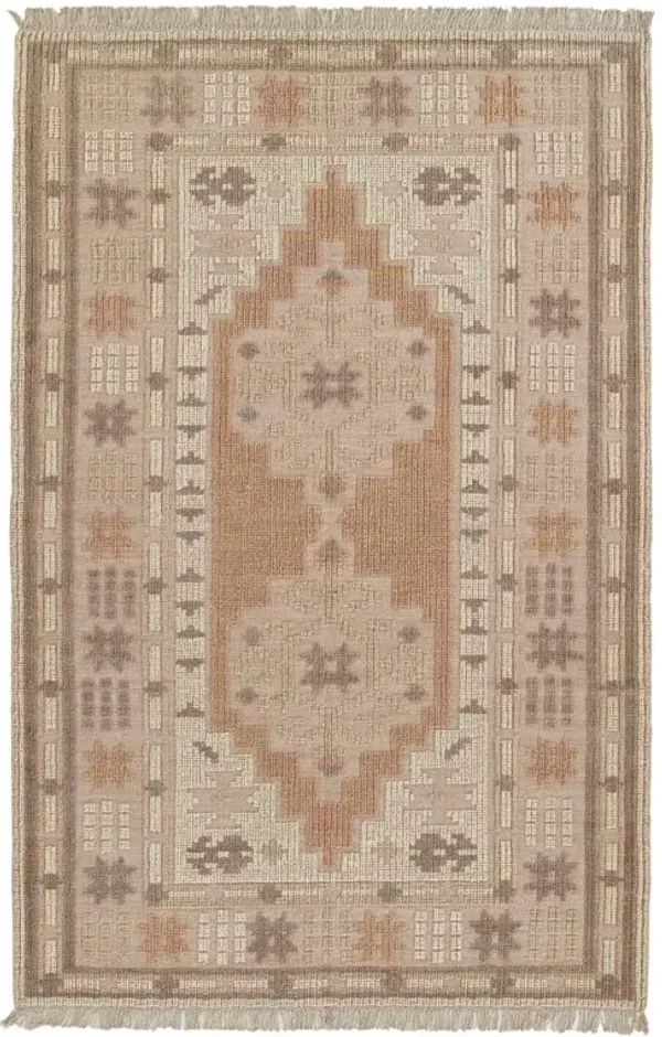 Francesca Global Bazaar Pink Wool Oushak Patterned Rug - 5'x8'