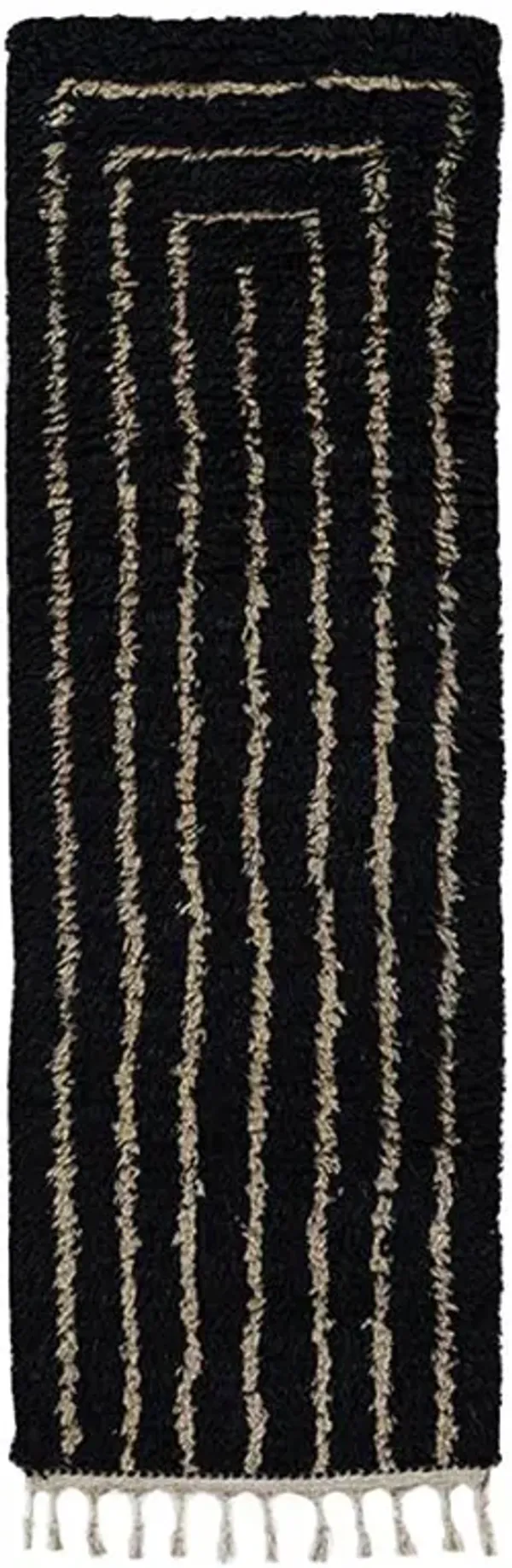 Nicholas Global Bazaar Navy Wool Linear Patterned Shag Rug - 2'6"x8'