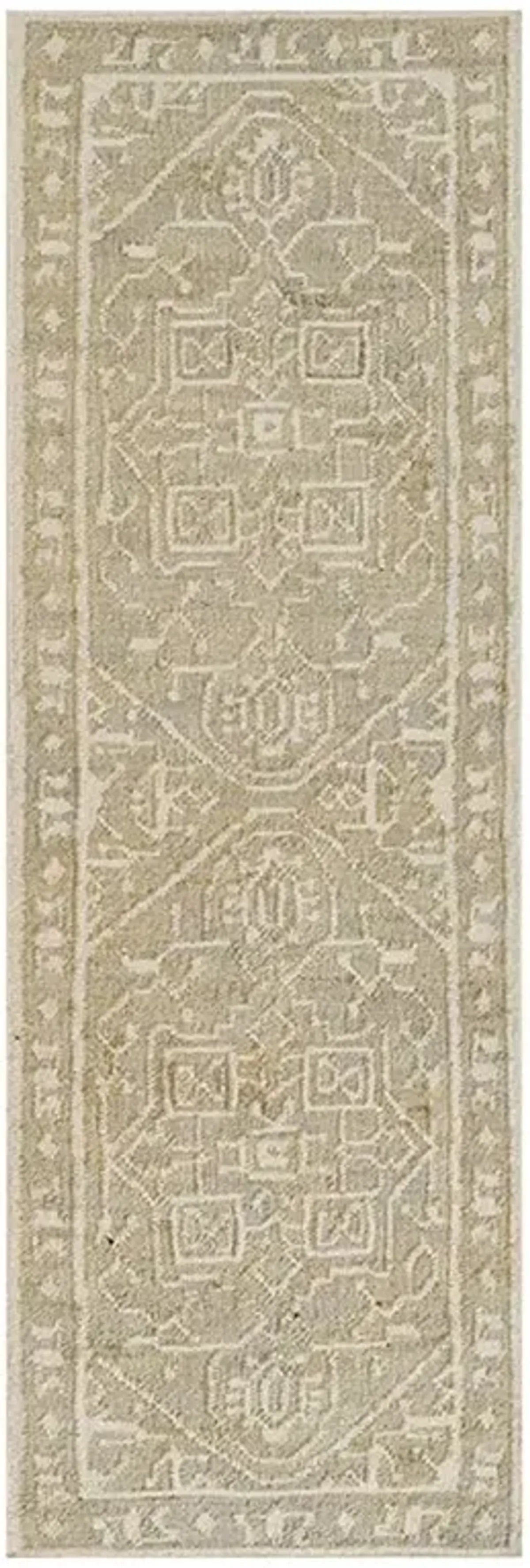 Naima Global Blue Accent Cream Wool Oushak Patterned Runner Rug - 2'3"x8'