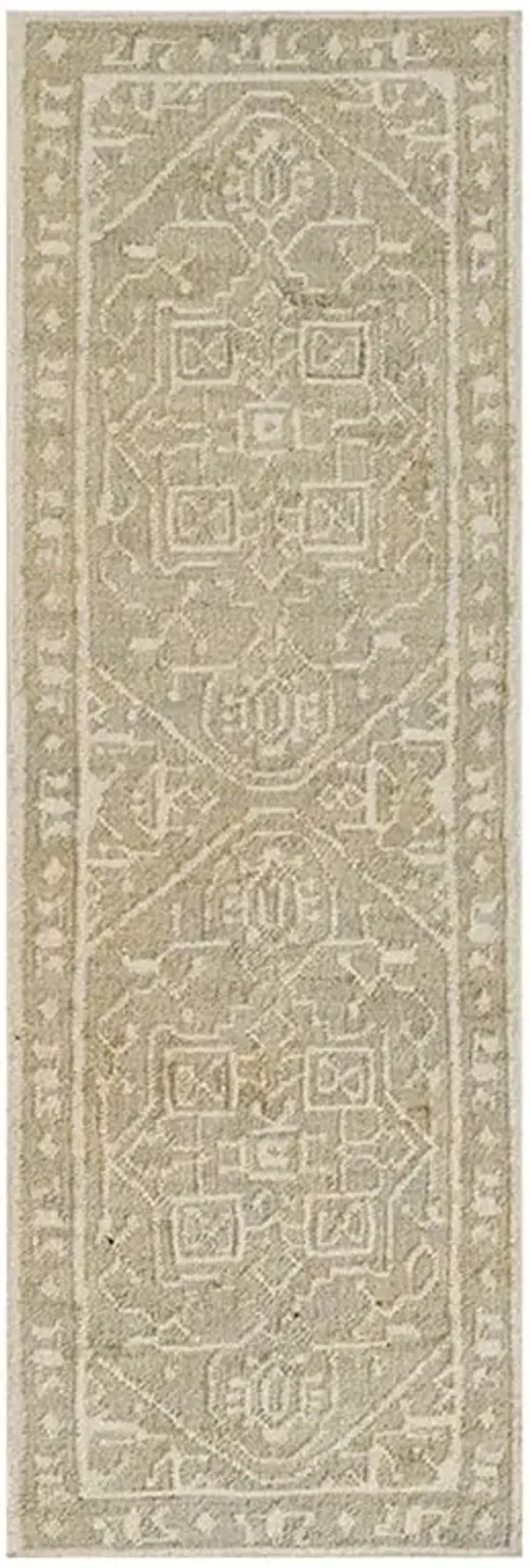 Naima Global Blue Accent Cream Wool Oushak Patterned Runner Rug - 2'3"x8'