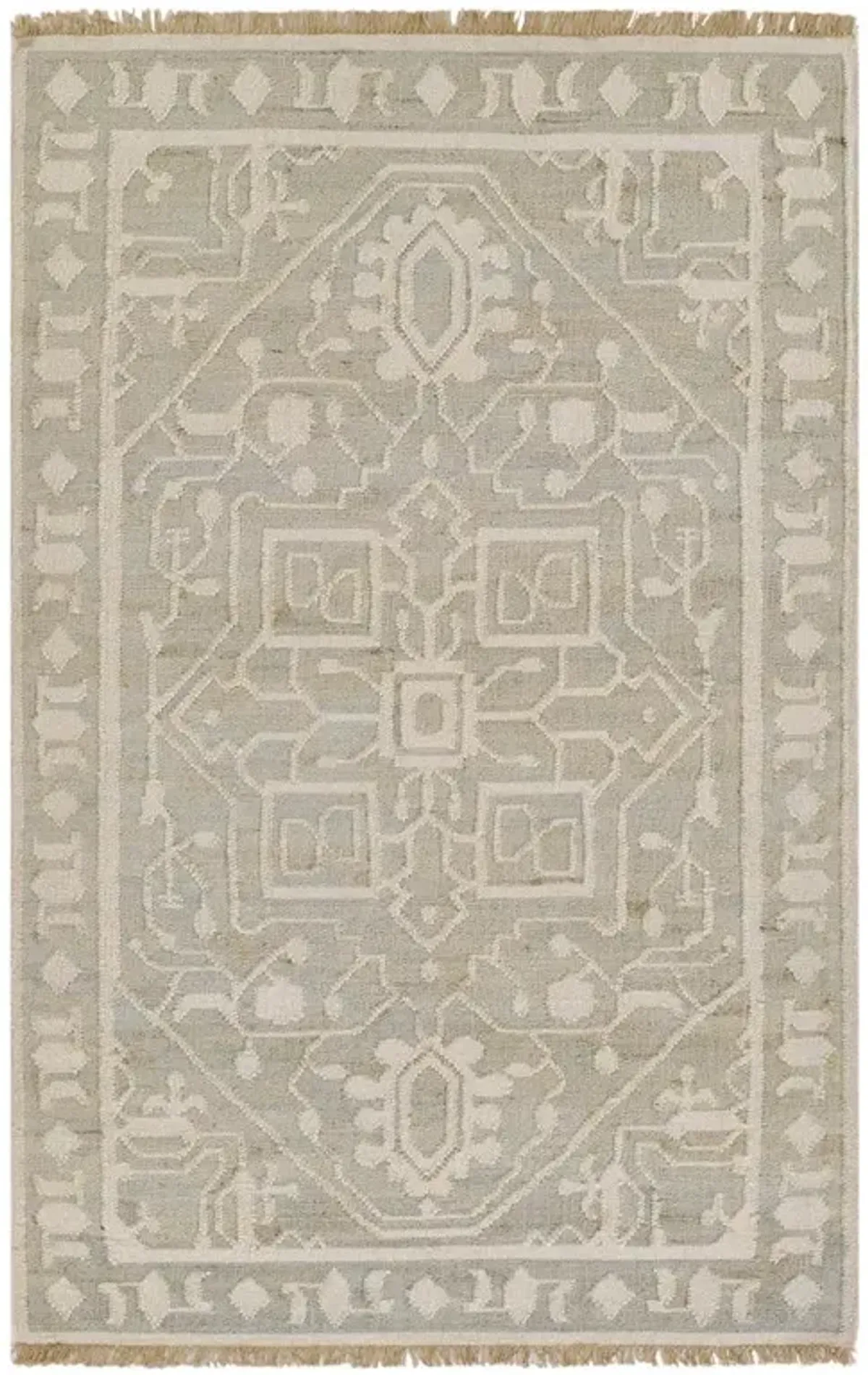 Naima Global Bazaar Blue Accent Cream Wool Oushak Patterned Rug - 5'3"x7'6"