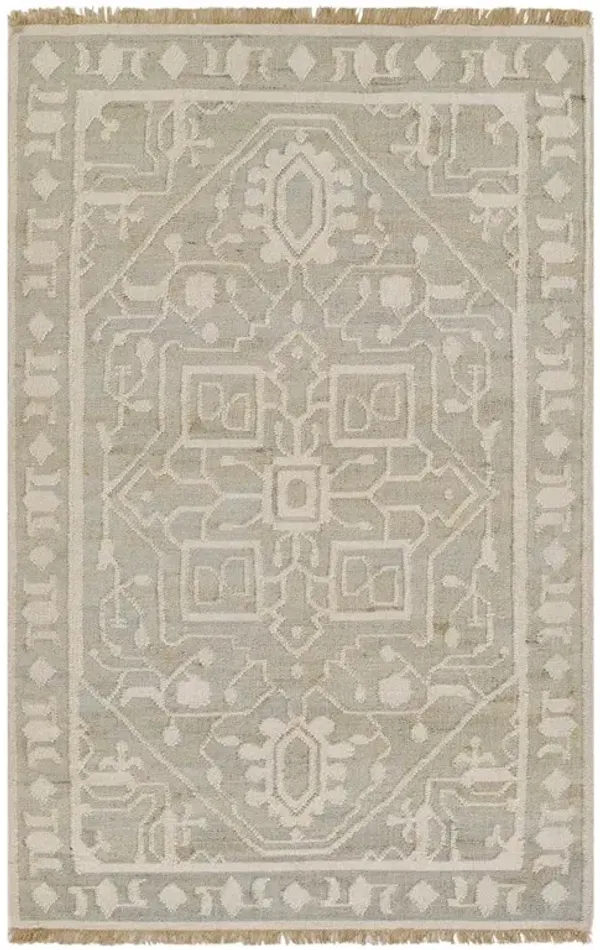 Naima Global Bazaar Blue Accent Cream Wool Oushak Patterned Rug - 8'x10'