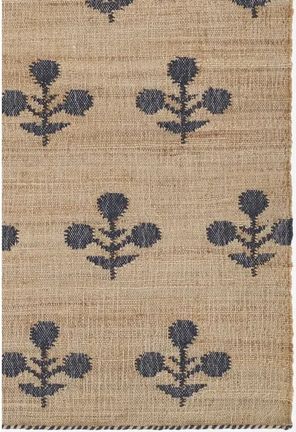 Francine French Country Blue Floral Patterned Jute Rug - 2'x3'