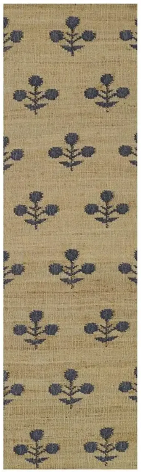 Francine French Blue Floral Patterned Jute Runner Rug - 2'3"x12'