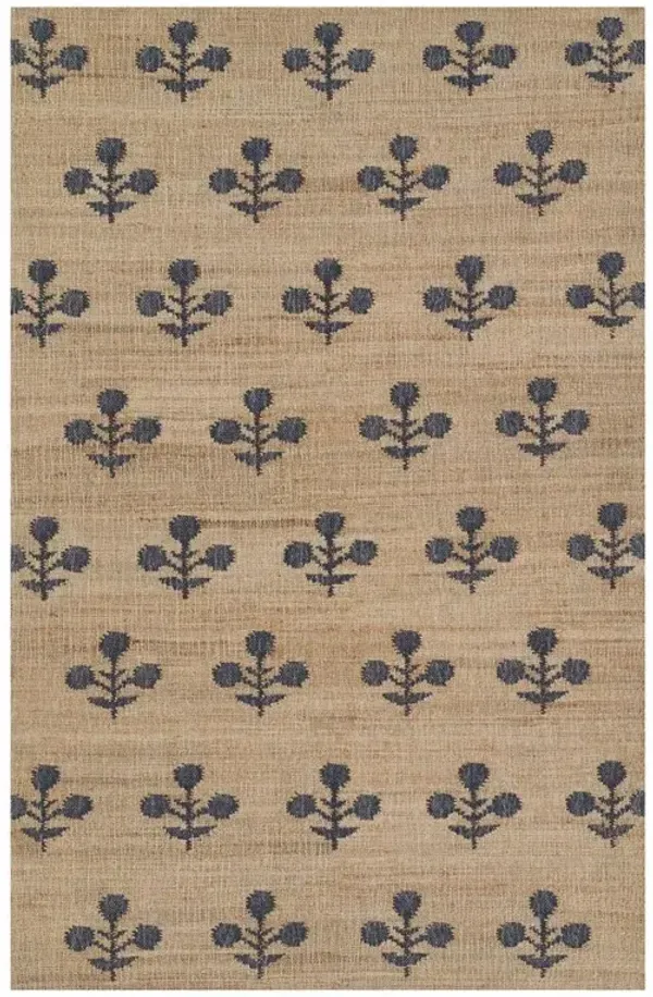 Francine French Country Blue Floral Patterned Jute Rug - 8'x10'