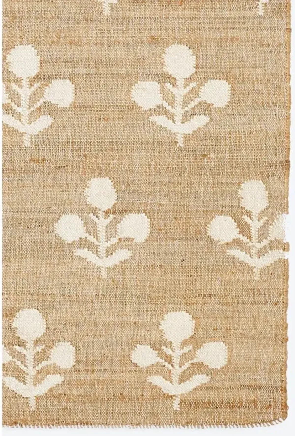 Francine French Natural Floral Patterned Jute Runner Rug - 2'3"x8'