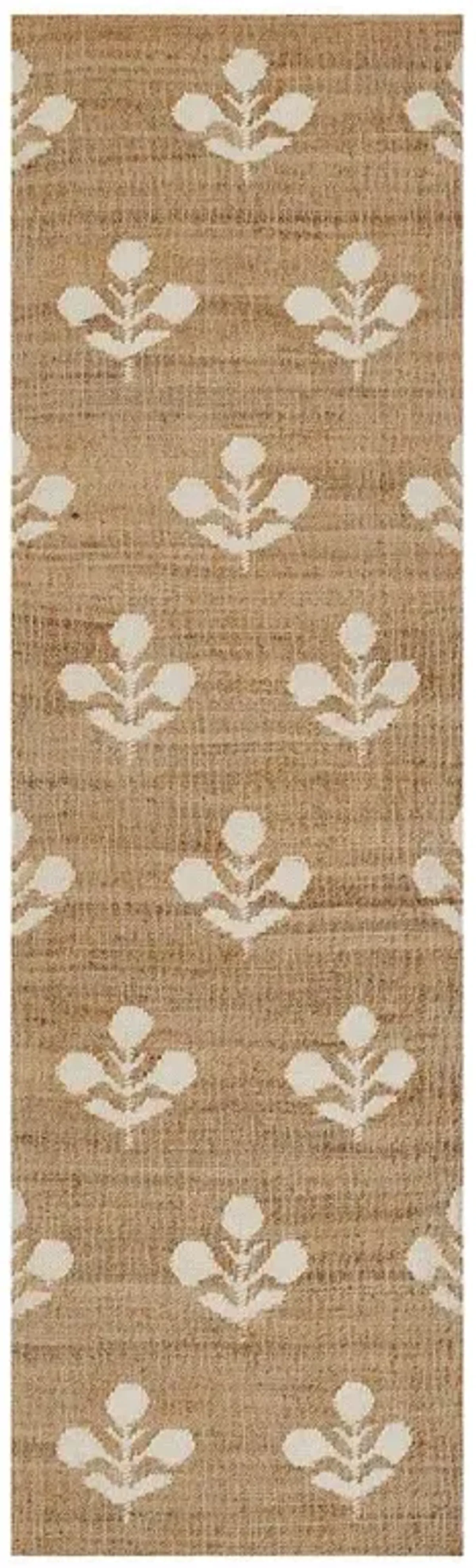 Francine French Natural Floral Patterned Jute Runner Rug - 2'3"x8'