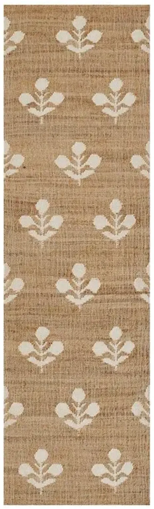Francine French Natural Floral Patterned Jute Runner Rug - 2'3"x8'