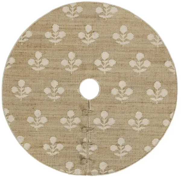 Francine French Country Natural Floral Patterned Jute Rug - 5' Round