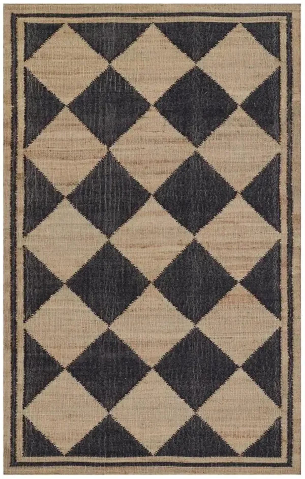 Nash Modern Classic Black Jute Diamond Patterned Rug - 2'x3'