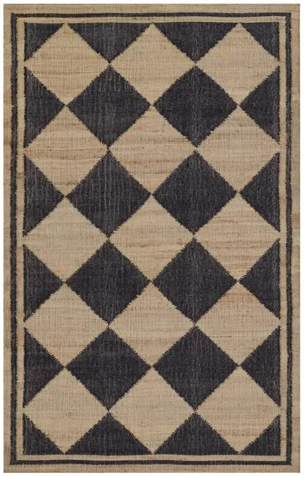 Nash Modern Classic Black Jute Diamond Patterned Rug - 2'x3'