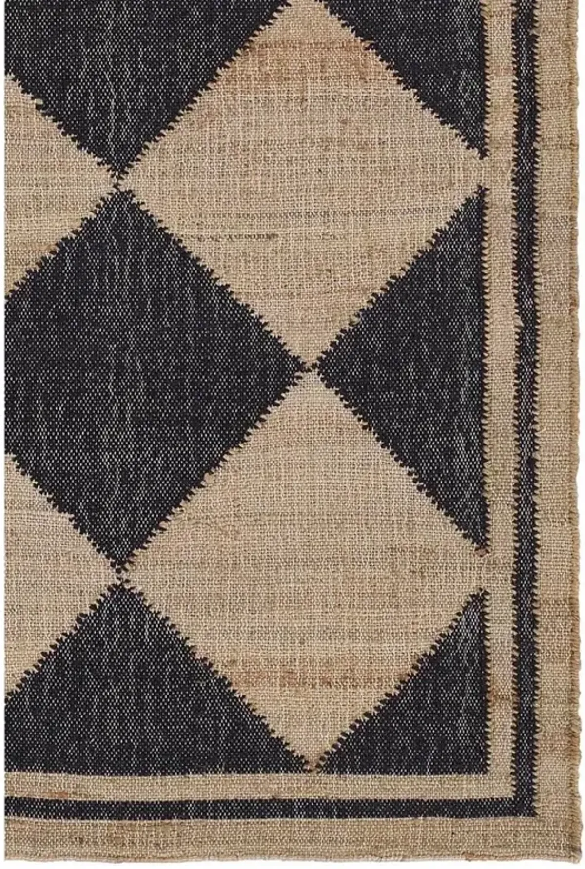 Nash Modern Black Jute Diamond Patterned Runner Rug - 2'3"x8'