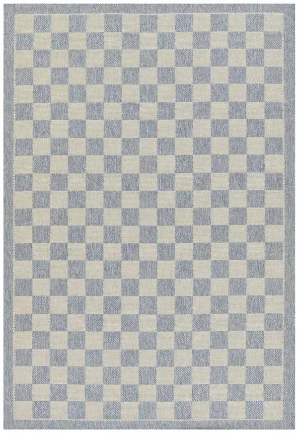 Ford Modern Classic Blue Checkered Patterned Indoor Outdoor Rug - 9'x12'