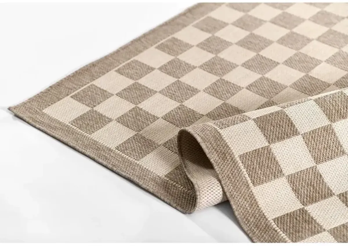 Ford Modern Beige Checkered Patterned Indoor Outdoor Runner Rug - 2'7"x7'6"