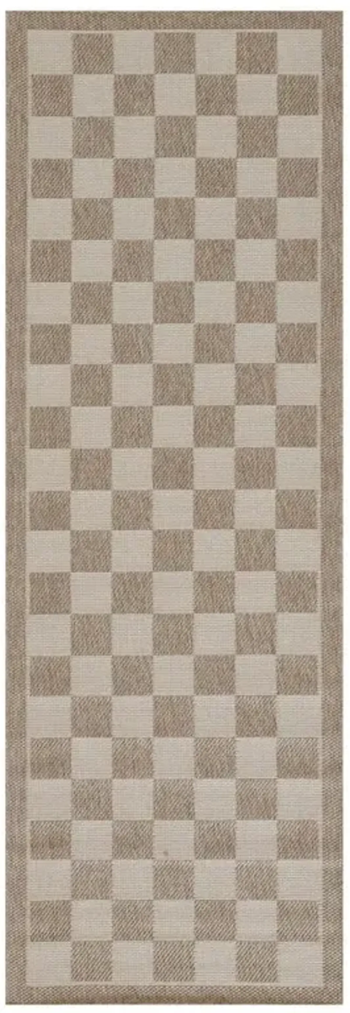 Ford Modern Beige Checkered Patterned Indoor Outdoor Runner Rug - 2'7"x7'6"