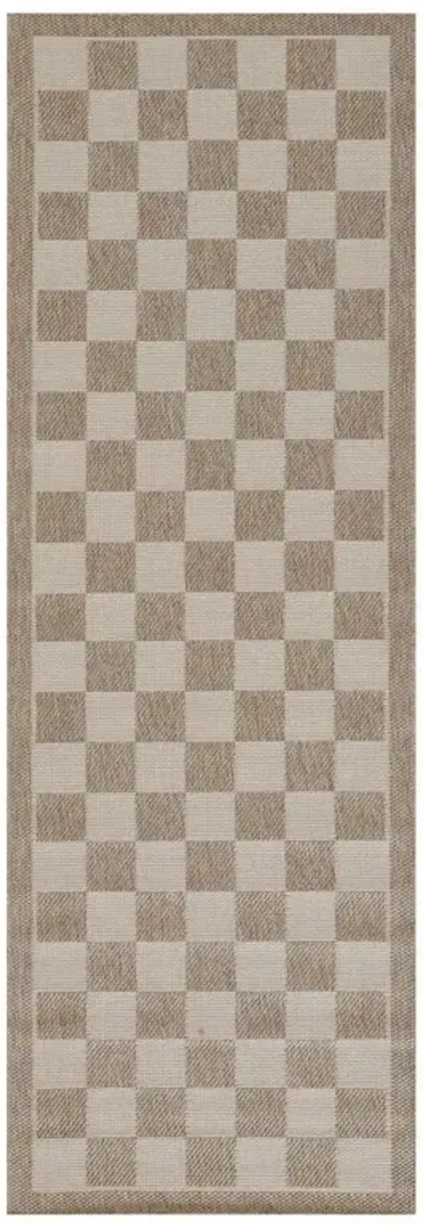 Ford Modern Beige Checkered Patterned Indoor Outdoor Runner Rug - 2'7"x7'6"