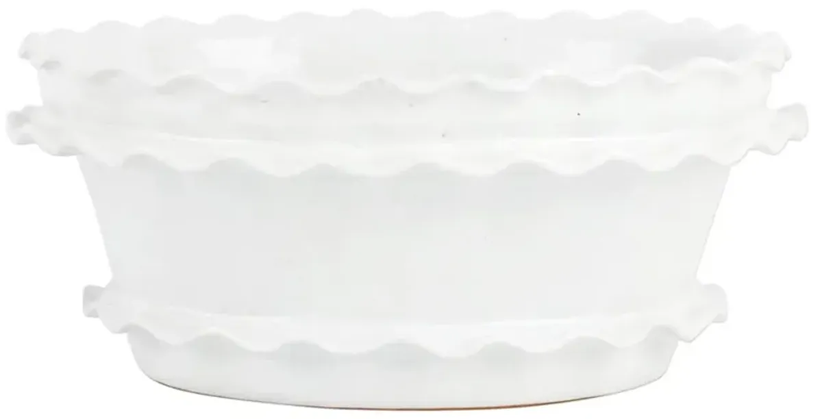 Rustic Garden French Country White Terra Cotta Ruffle Oval Planter