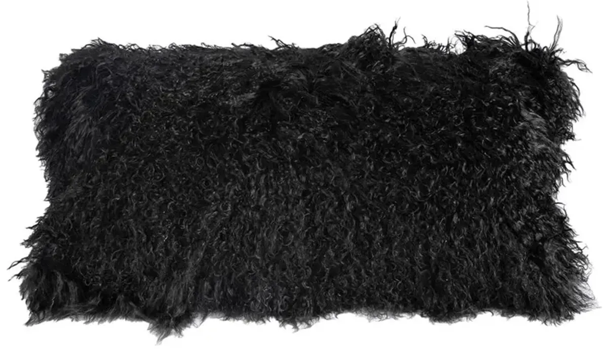 Devi Modern Tibetan Textured Black Wool Decorative Throw Pillow - 11x22