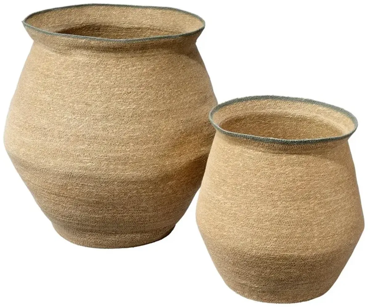 Theo Coastal Beach Natural Seagrass Floor Basket - Set of 2