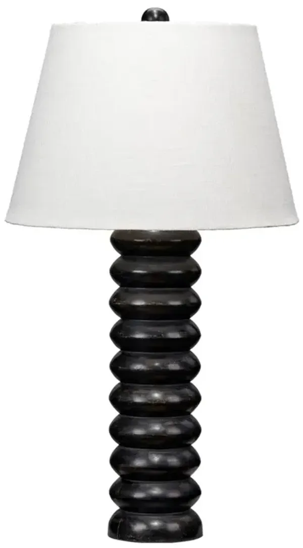Trent Modern Black Mango Wood Linen Shade Table Lamp