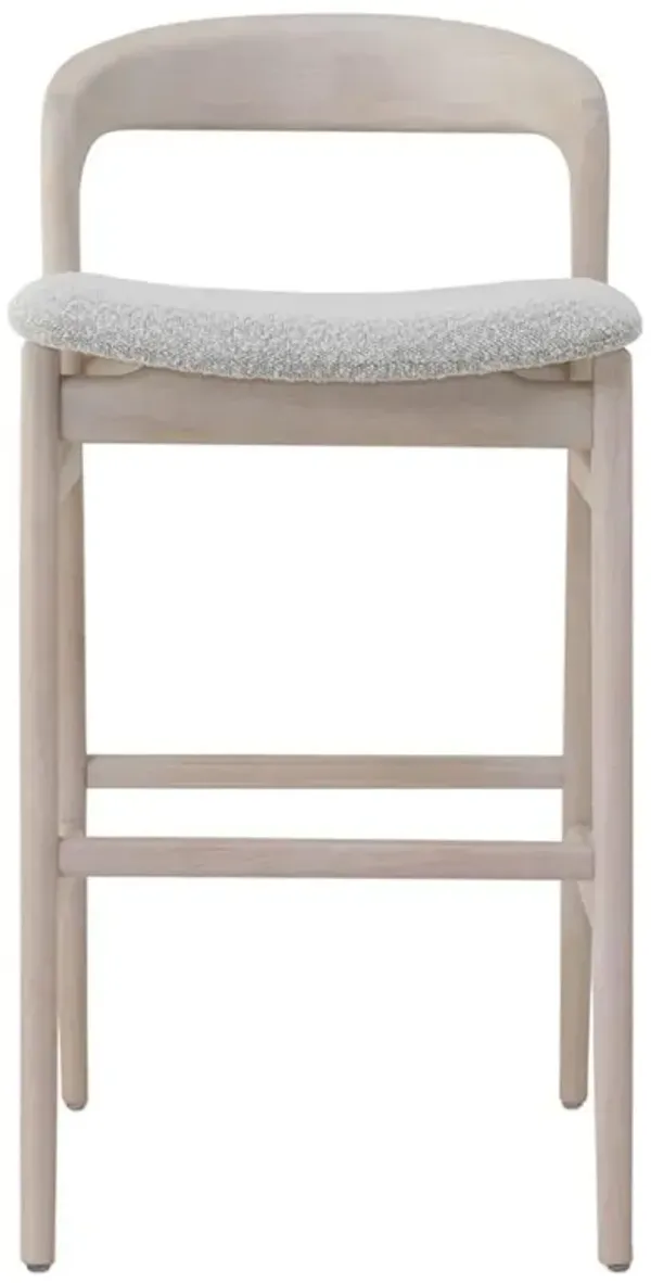Sophie Modern Classic Cream Upholstered Boucle Light Brown Wood Counter Stool