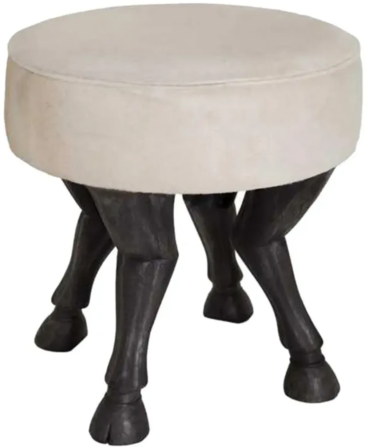 Kedan Modern Beige Upholstered Black Wood Round Stool